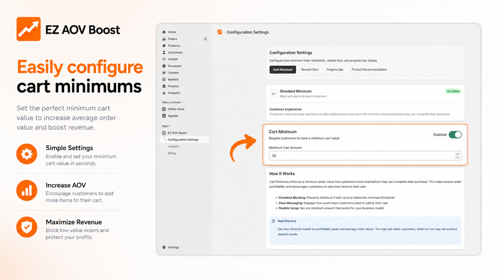 Cart showing a minimum order progress message with checkout blocked until the minimum is met